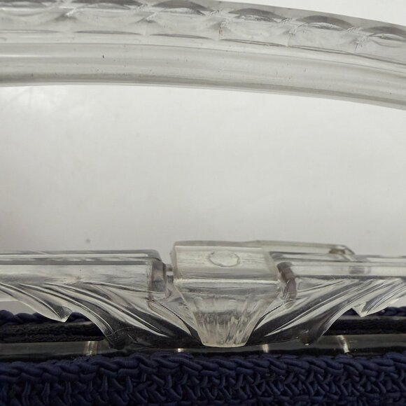 VINTAGE 30s Popcorn Crochet Navy Blue Peacock Handle Evening Bag - Picture 10 of 15